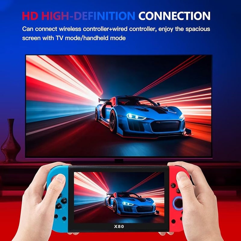 X80 Portable Handheld Game Console 7 Inch 20000 Games 16GB TV Play Blue Red - Image 5