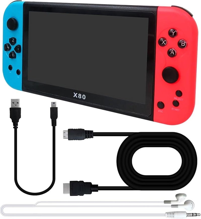 X80 Portable Handheld Game Console 7 Inch 20000 Games 16GB TV Play Blue Red - Image 1