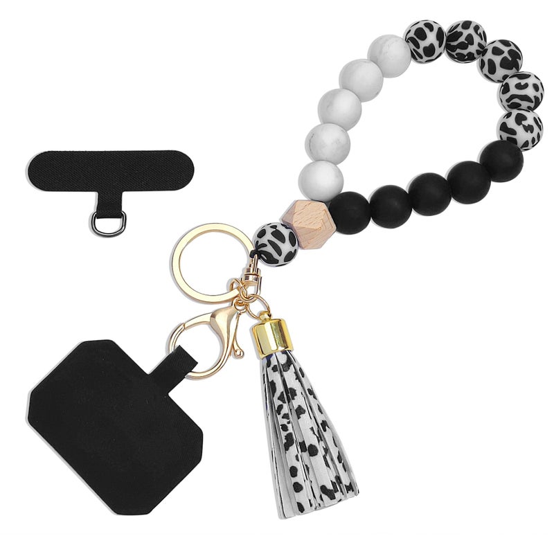 Nalefow Phone Lanyard Silicone Beaded Phone Wrist Strap Cute Elastic Cell Phone Wristlet Chain Bracelet with 2 Tether Tab for Phone (Black) - Image 1