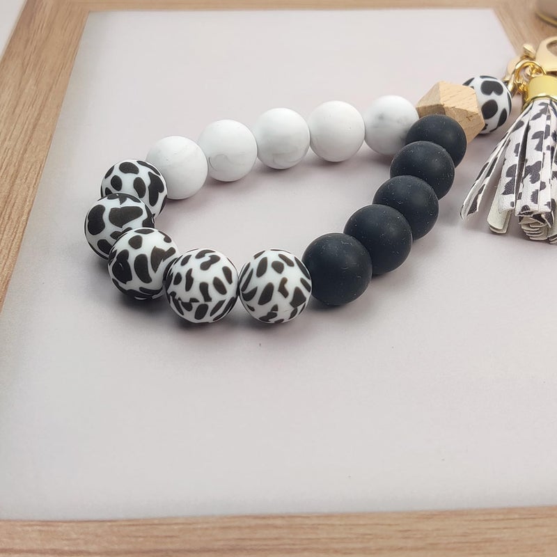 Nalefow Phone Lanyard Silicone Beaded Phone Wrist Strap Cute Elastic Cell Phone Wristlet Chain Bracelet with 2 Tether Tab for Phone (Black) - Image 5