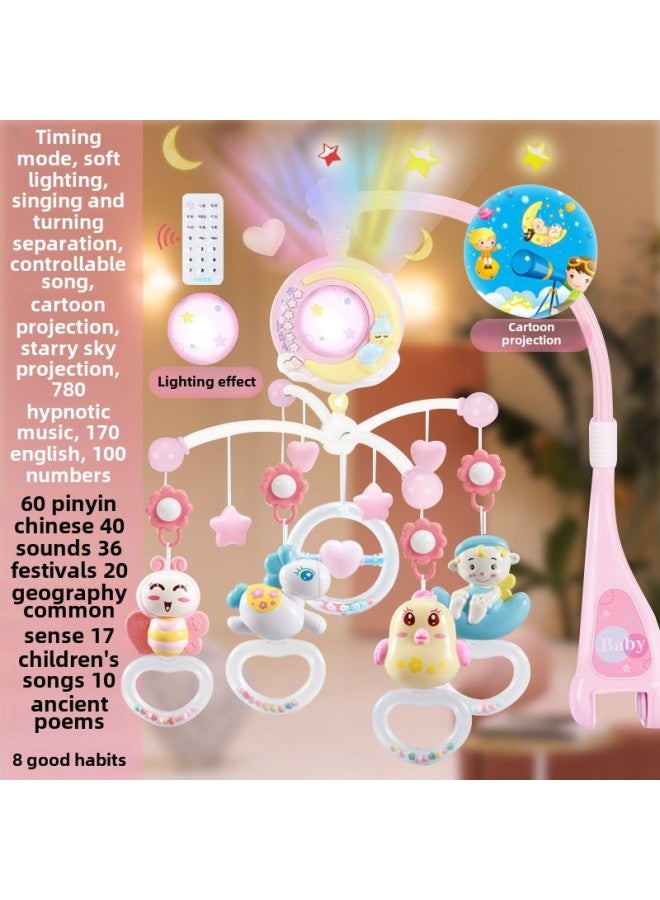 Baby Bedside Rattle Rotatable Soothing Bed Bell 0-1 Years Old 3-6 Months Old Music Bed Baby Toy Hanging Road-Color:Animal Baby Projection Night Light-light Pink-battery♜ - Image 1
