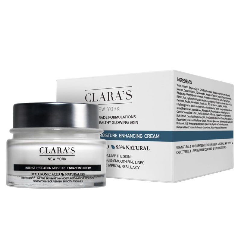CLARA'S NEW YORK | Vegan Hyaluronic Acid Facial Cream | with Panthenol, Shea Butter | Intense Hydration Moisture Enhancing Smooth, Plump, Rich | Non-sticky, Fast-absorbing Formula | 50ml MADE IN US - Image 1