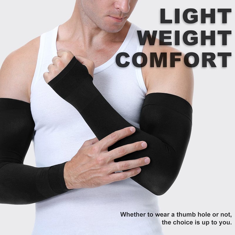 Newbyinn UV Sun Protection Arm Sleeves with Thumb Hole for Men Women Youth, Cooling Sleeve to Cover Tattoo, Mid-Compression - Image 5