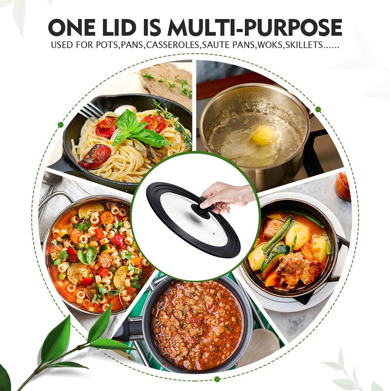 Ydeapi Universal Lid for Pots, Pans and Skillets, Pot Lid With Heat Resistant Silicone Rim and Tempered Glass,Fits 9.5", 10", 11" Diameter Pots and Pans - Image 2