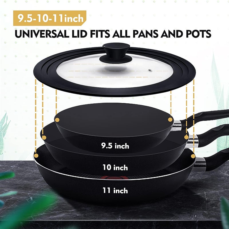 Ydeapi Universal Lid for Pots, Pans and Skillets, Pot Lid With Heat Resistant Silicone Rim and Tempered Glass,Fits 9.5", 10", 11" Diameter Pots and Pans - Image 3