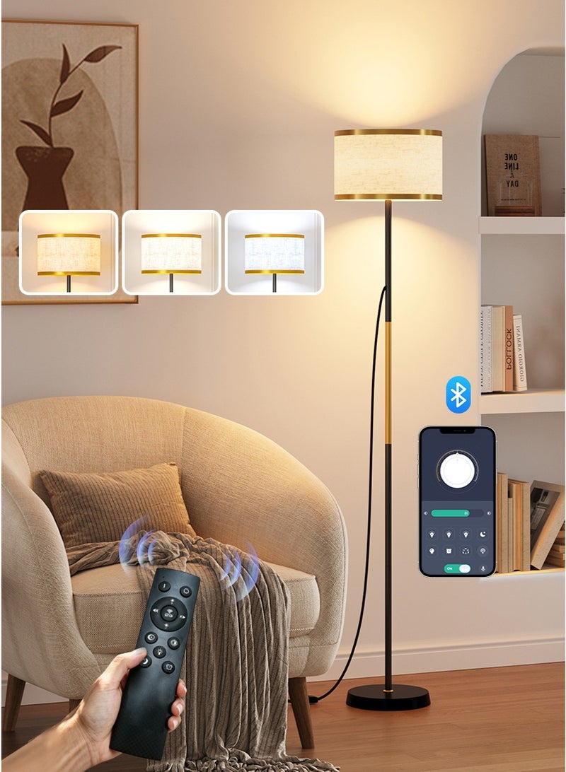 الأمويلات مصباح أرضي LED مع ريموت وتحكم بالتطبيق، ابجوره طويله بغطاء قماشي، ابجوره ارضيه قابلة للتعتيم بثلاث درجات حرارة لونية، مؤقت ولمبة E27 بقدرة 12 واط متضمنة، لغرفة المعيشة وغرفة النوم والقراءة - Image 1