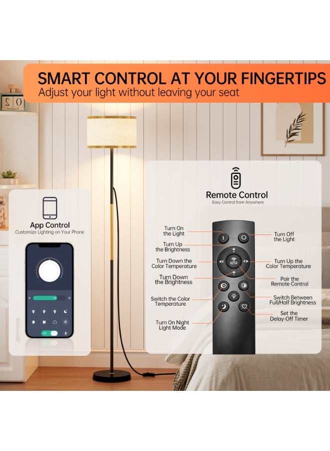 الأمويلات مصباح أرضي LED مع ريموت وتحكم بالتطبيق، ابجوره طويله بغطاء قماشي، ابجوره ارضيه قابلة للتعتيم بثلاث درجات حرارة لونية، مؤقت ولمبة E27 بقدرة 12 واط متضمنة، لغرفة المعيشة وغرفة النوم والقراءة - Image 5