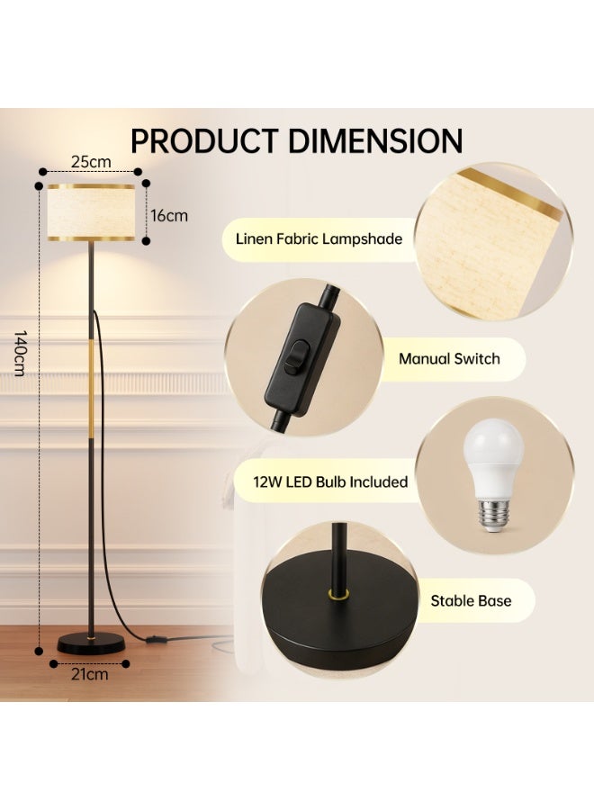 الأمويلات مصباح أرضي LED مع ريموت وتحكم بالتطبيق، ابجوره طويله بغطاء قماشي، ابجوره ارضيه قابلة للتعتيم بثلاث درجات حرارة لونية، مؤقت ولمبة E27 بقدرة 12 واط متضمنة، لغرفة المعيشة وغرفة النوم والقراءة - Image 3