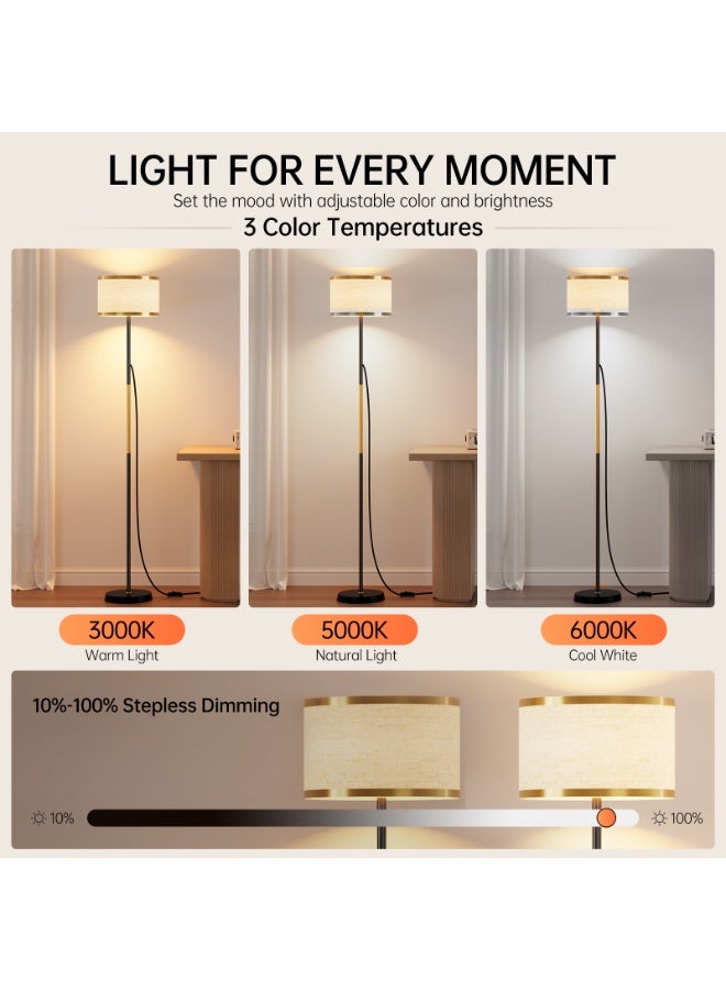 الأمويلات مصباح أرضي LED مع ريموت وتحكم بالتطبيق، ابجوره طويله بغطاء قماشي، ابجوره ارضيه قابلة للتعتيم بثلاث درجات حرارة لونية، مؤقت ولمبة E27 بقدرة 12 واط متضمنة، لغرفة المعيشة وغرفة النوم والقراءة - Image 4