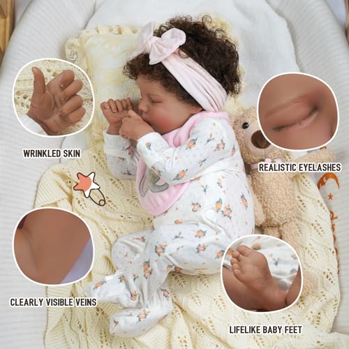 BABESIDE Lifelike Reborn Baby Dolls Black Girl 17Inch Realistic Newborn Baby Doll Real Life Baby Dolls with Clothes and Toy Gift for Kids Age 3 - Image 5