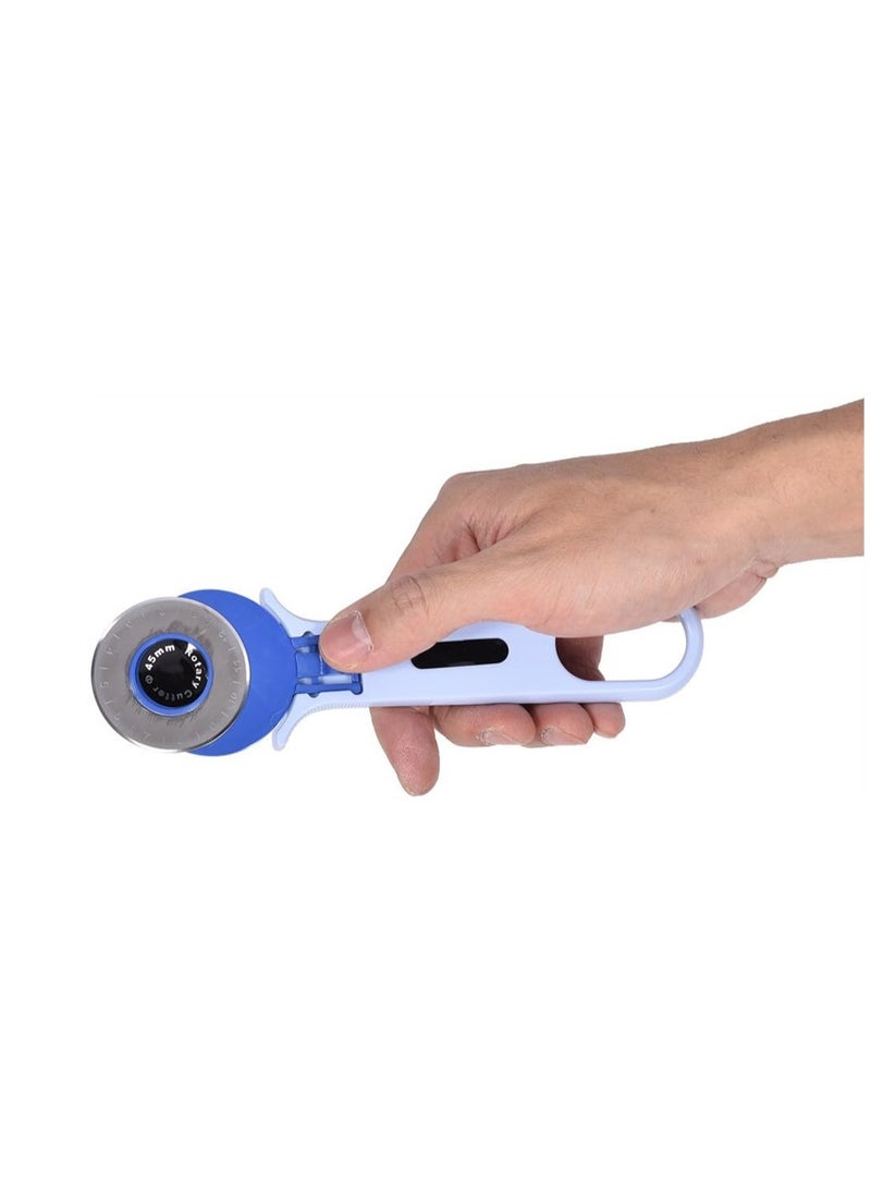 Excefore - Fabric Cutting Knife 45mm Rotary Cutter for Fabric Safety Lock Ergonomic Classic Comfort Loop Fabric Small Rotary Cutter for Sewing Quilting Crafting Blue - Image 1