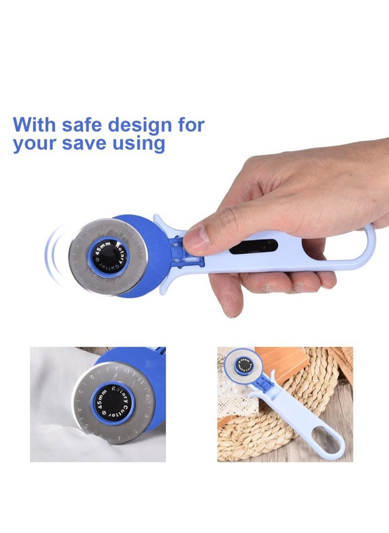 Excefore - Fabric Cutting Knife 45mm Rotary Cutter for Fabric Safety Lock Ergonomic Classic Comfort Loop Fabric Small Rotary Cutter for Sewing Quilting Crafting Blue - Image 1