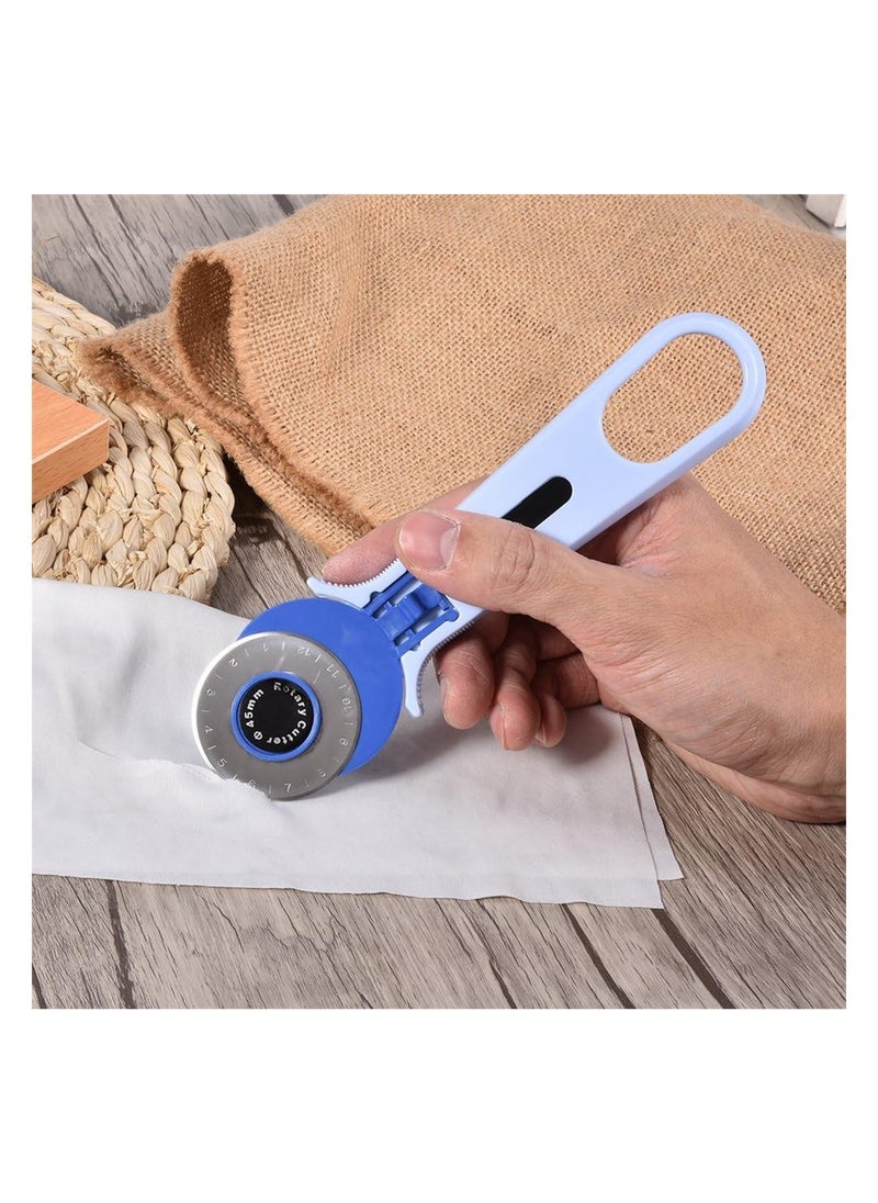 Excefore - Fabric Cutting Knife 45mm Rotary Cutter for Fabric Safety Lock Ergonomic Classic Comfort Loop Fabric Small Rotary Cutter for Sewing Quilting Crafting Blue - Image 1