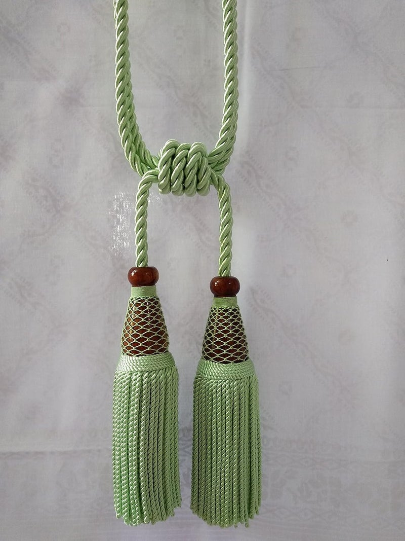 Tanabana Dual Tassel Tieback Louise in Viscose with Twisted Bullion Fringe and 3 ply Cord in Single Colour Embellished with The Knotted Armour - Image 5