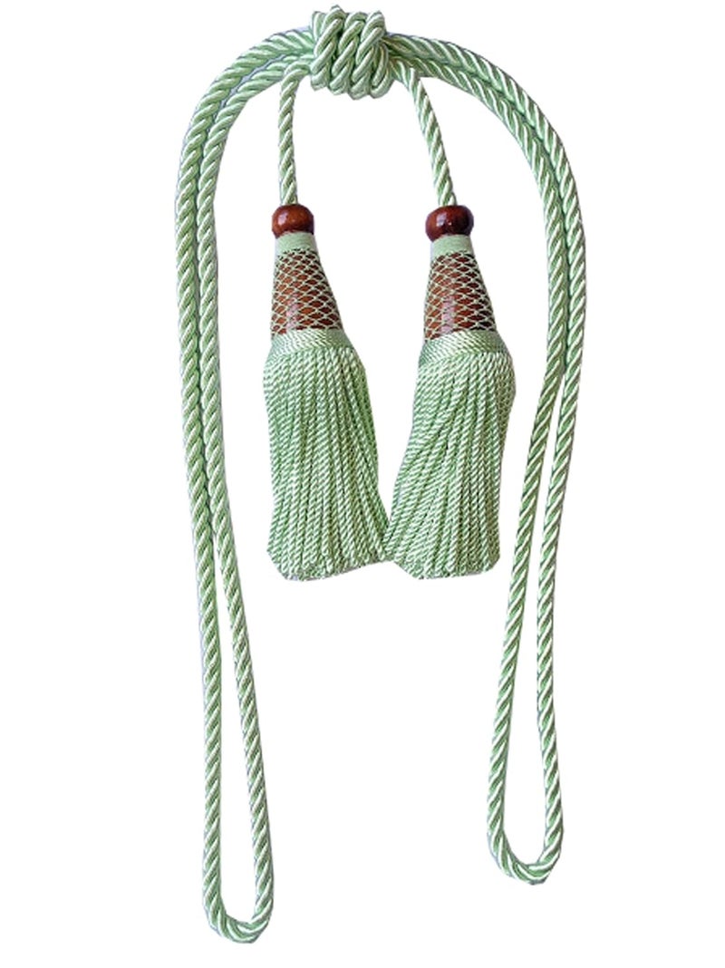 Tanabana Dual Tassel Tieback Louise in Viscose with Twisted Bullion Fringe and 3 ply Cord in Single Colour Embellished with The Knotted Armour - Image 1