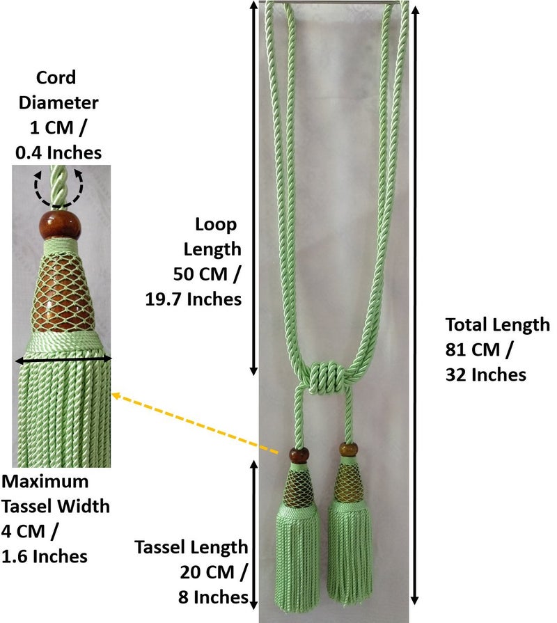 Tanabana Dual Tassel Tieback Louise in Viscose with Twisted Bullion Fringe and 3 ply Cord in Single Colour Embellished with The Knotted Armour - Image 4
