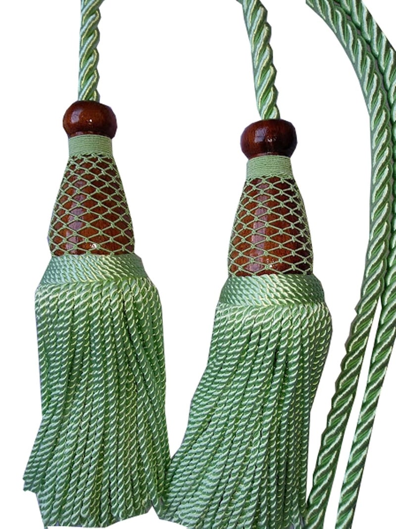 Tanabana Dual Tassel Tieback Louise in Viscose with Twisted Bullion Fringe and 3 ply Cord in Single Colour Embellished with The Knotted Armour - Image 2
