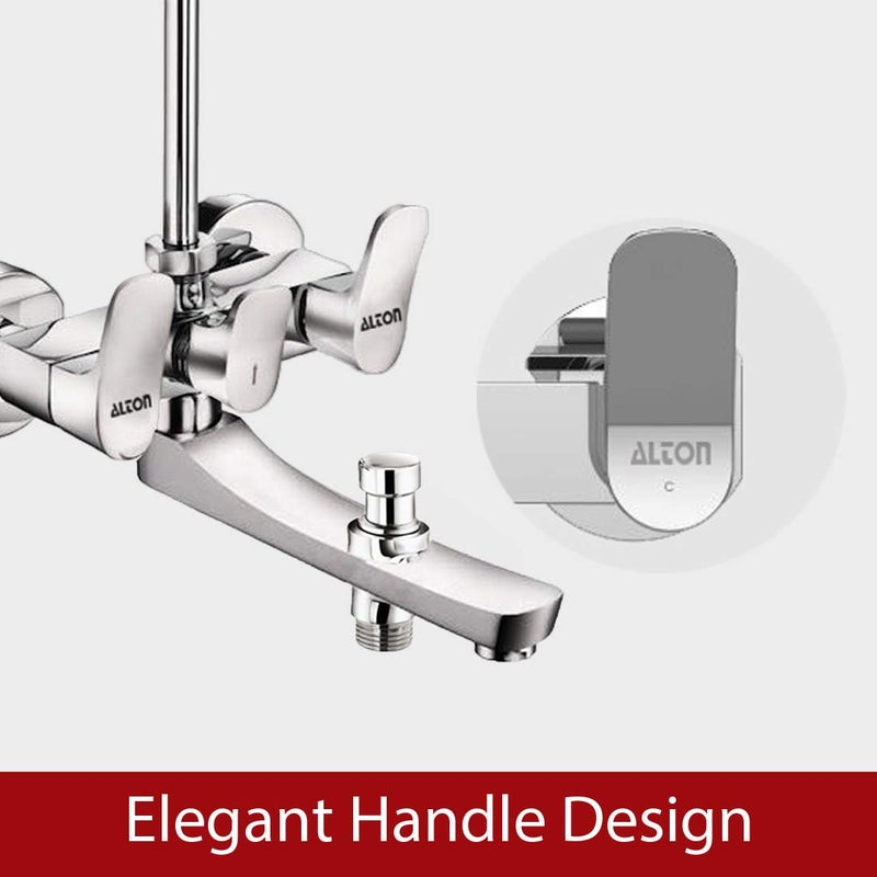 ALTON ARA19090 Brass 3in1 Wall Mixer with Provision for Over Head and Hand Shower and 190mm Bend Pipe Chrome - Image 5