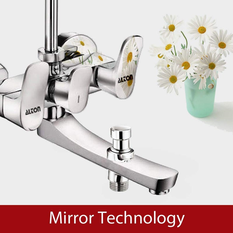 ALTON ARA19090 Brass 3in1 Wall Mixer with Provision for Over Head and Hand Shower and 190mm Bend Pipe Chrome - Image 4