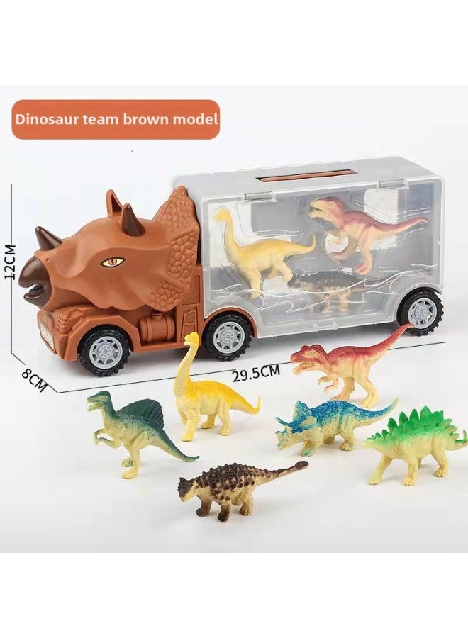 Diecast Model Car Toys - Highly Detailed Vehicles For Kids To Play - Various Makes Models Available-Color:Dinosaur Car Brown (1 Car +6 Dinosaurs)  - Image 1