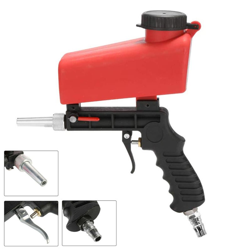 Handheld Sandblaster: 21Lbs Capacity Black & Red Aluminum Alloy Body - Adjustable Even Sandblast Flow, 1/4" Air Intake 90Psi 7.0Cfm Pressure Sandblasting Tool for Metal Polishing, Rust Burr Removal, S - Image 5