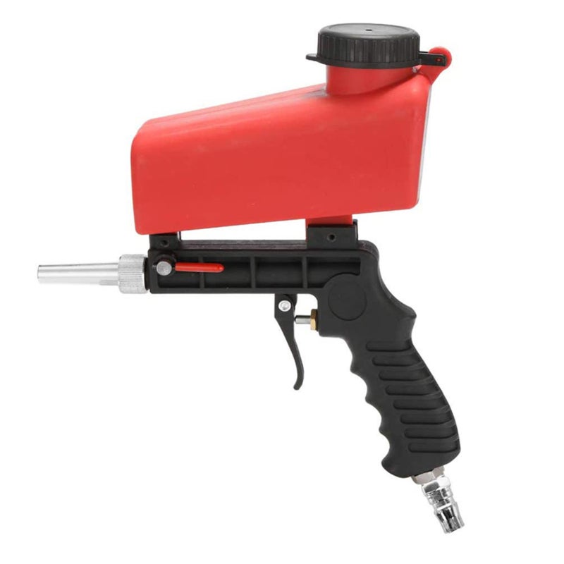 Handheld Sandblaster: 21Lbs Capacity Black & Red Aluminum Alloy Body - Adjustable Even Sandblast Flow, 1/4" Air Intake 90Psi 7.0Cfm Pressure Sandblasting Tool for Metal Polishing, Rust Burr Removal, S - Image 1