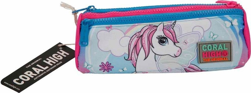 CORAL HIGH Kids Three Compartment Pencil Case Blue Neon Pink Unicorn Patterned 22011  - Image 2