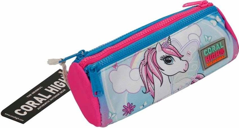 CORAL HIGH Kids Three Compartment Pencil Case Blue Neon Pink Unicorn Patterned 22011  - Image 4