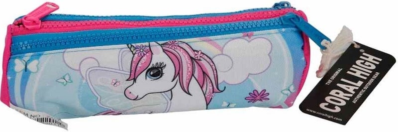 CORAL HIGH Kids Three Compartment Pencil Case Blue Neon Pink Unicorn Patterned 22011  - Image 3
