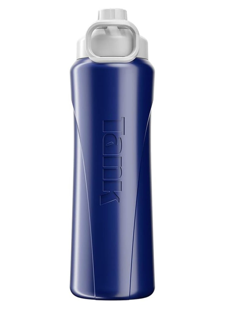 TANK Tank Insulated Plastic Water Bottle Super Cool 1L, Dark Blue, BPA Free  - Image 1