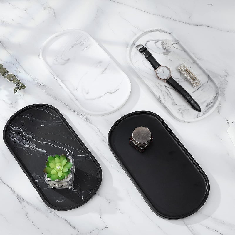 Luxspire Bathroom Vanity Tray, Handmade Resin Kitchen Tray, Oval Toilet Tank Tray, Bathroom Countertop Organizer Tray for Jewelry/Perfume/Soap Dispenser/Hand Towel - 11.4 Inch, Marble White - Image 4
