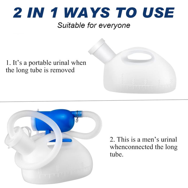 ILSSLI Men Urinal Bottle Portable Toilet Male Pee Bottle Reusable Urine Bottle Collector Bed Pan With 71"" Long Tube And Lids For Hospital Camping Elderly Bedridden Person (2L) - Image 4