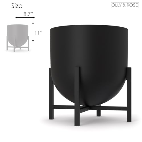 Olly & Rose Plant Pot with Plant Stand - Metal Plant Pots Indoor Planter 22cm Large Flower Pot (Black) - Image 5
