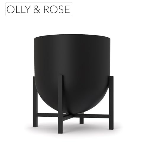 Olly & Rose Plant Pot with Plant Stand - Metal Plant Pots Indoor Planter 22cm Large Flower Pot (Black) - Image 4