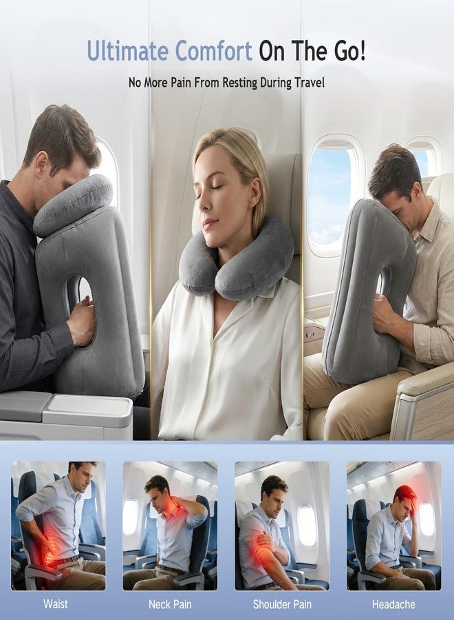 Werfeito 2-in-1 Magnetic Design Inflatable Travel Pillow, Ergonomic Neck Support Airplane Pillow for Flying, Compact Camping Pillow with Storage Bag for Home Nap & Car Travel (Grey) - Image 5