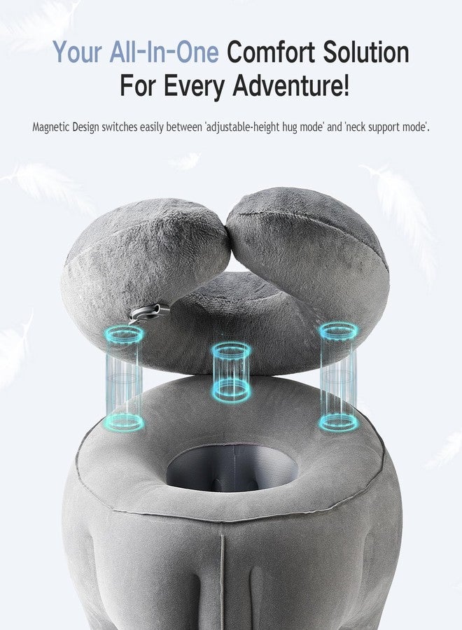 Werfeito 2-in-1 Magnetic Design Inflatable Travel Pillow, Ergonomic Neck Support Airplane Pillow for Flying, Compact Camping Pillow with Storage Bag for Home Nap & Car Travel (Grey) - Image 2