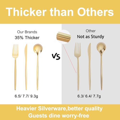 Rubtlamp 180Pcs Gold Plastic Silverware,Luxury Gold Plastic Cutlery,Heavy duty Golden Disposable Flatware, Utensils Set Disposable Include 60Gold Forks,60Gold Spoons,60Plastic Knives for Party,Wedding - Image 2