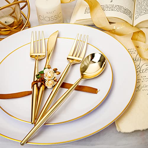 Rubtlamp 180Pcs Gold Plastic Silverware,Luxury Gold Plastic Cutlery,Heavy duty Golden Disposable Flatware, Utensils Set Disposable Include 60Gold Forks,60Gold Spoons,60Plastic Knives for Party,Wedding - Image 4