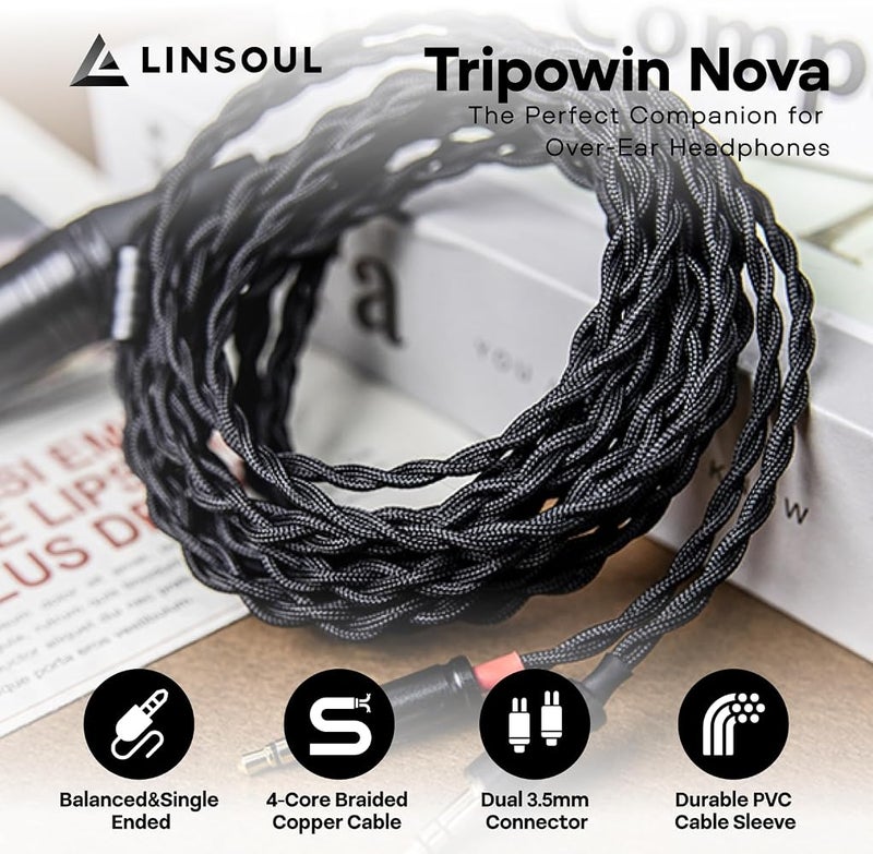 Linsoul Tripowin Nova Monitor Headphone Cable, Over-Ear Headphone Wire, 4-Strand Silver Foil/OCC Hybrid Upgrade Cable, 2M, Dual 3.5mm to 4.4mm/3.5mm/XLR Plug, for Musicians Audiophiles (4.4mm) - Image 2