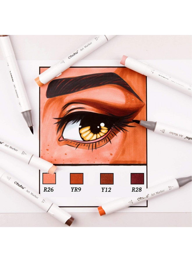 Ohuhu 24 Skin-Tone Colors Alcohol Markers, Sketch Art Marker, Alcohol-based Brush Markers for Kids and Adults' Coloring, Illustration, Comes w/ 1 Colorless Alcohol Marker Blender (Fine & Brush) - Image 4