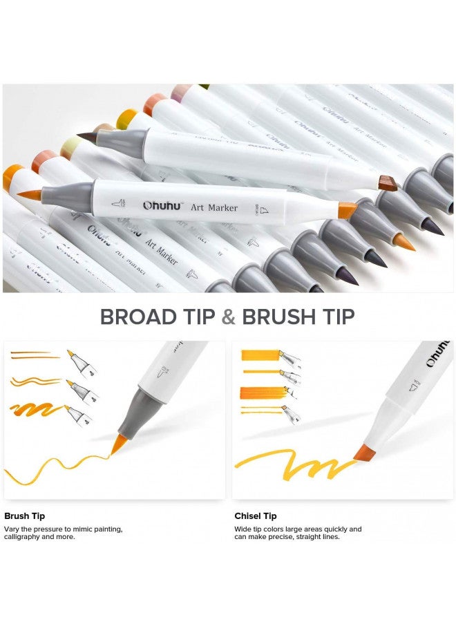 Ohuhu 24 Skin-Tone Colors Alcohol Markers, Sketch Art Marker, Alcohol-based Brush Markers for Kids and Adults' Coloring, Illustration, Comes w/ 1 Colorless Alcohol Marker Blender (Fine & Brush) - Image 2