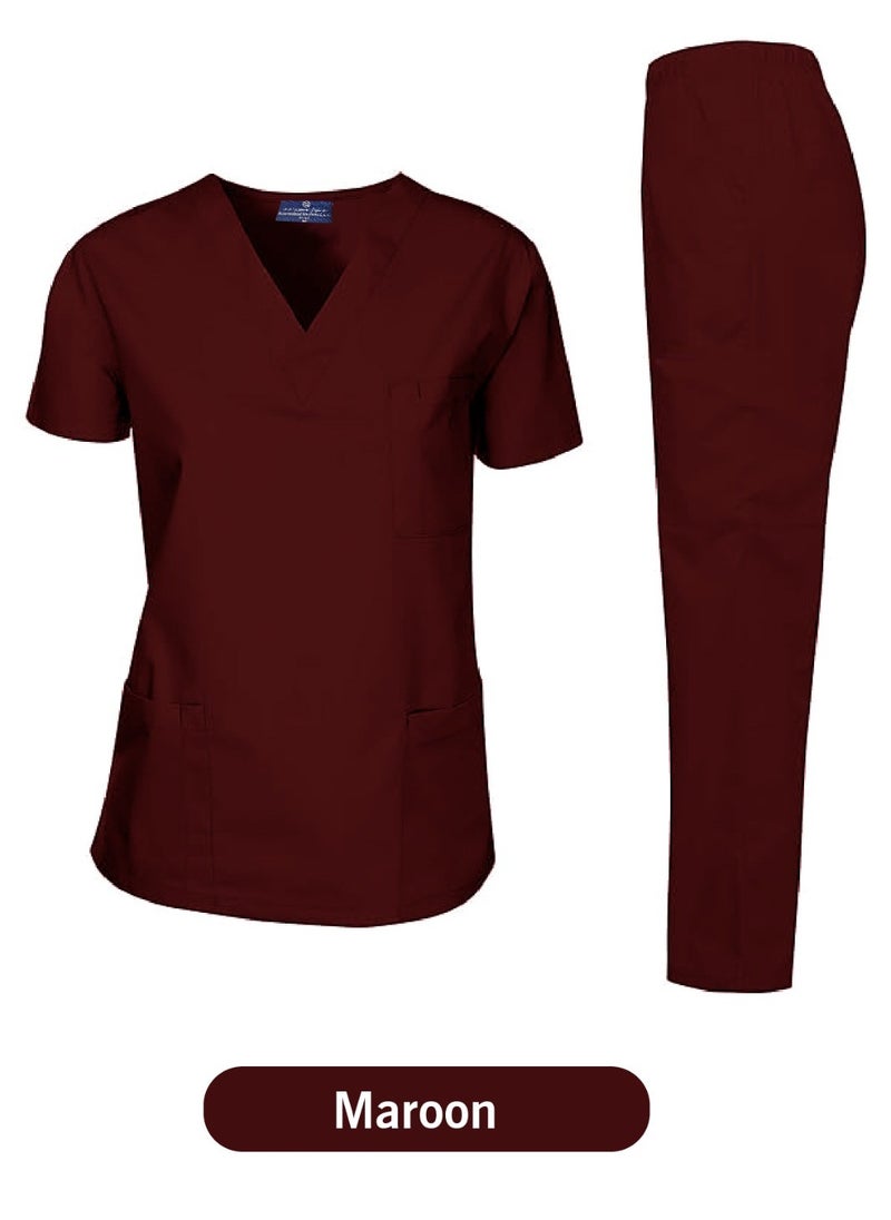 International Uniform L.L.C Scrubs Medical Uniform Unisex Top and Pants Maroon Color  - Image 1