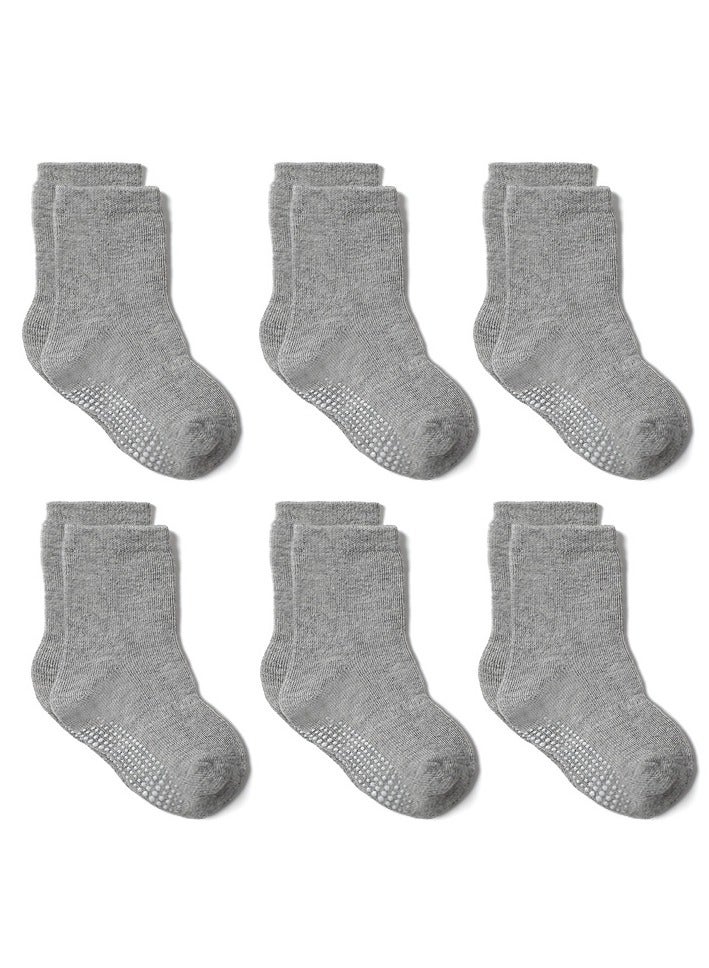 جوارب أرضية للأطفال مضادة للانزلاق، 6 أزواج، رمادي - Image 1