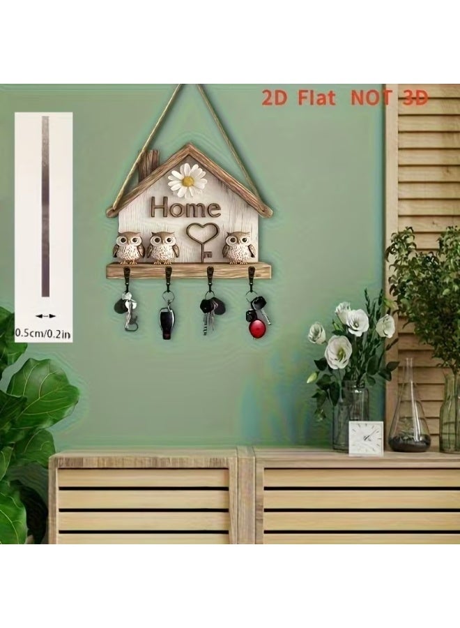 Goolsky حامل مفاتيح خشبي ملون بسيط على شكل منزل صغير "المنزل" 1 قطعة 2D، مع أربعة خطافات معدنية 30.0 سم × 24.99 سم، ديكور حائط، ديكور شرفة، ديكور غرفة، ديكور فيلا، ديكور منزلي موسمي - Image 3