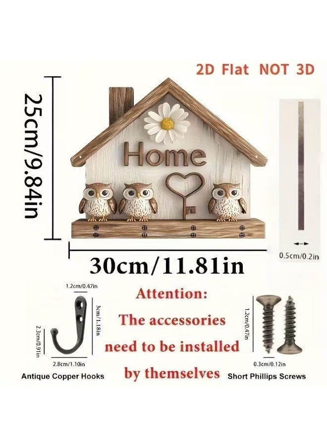 Goolsky حامل مفاتيح خشبي ملون بسيط على شكل منزل صغير "المنزل" 1 قطعة 2D، مع أربعة خطافات معدنية 30.0 سم × 24.99 سم، ديكور حائط، ديكور شرفة، ديكور غرفة، ديكور فيلا، ديكور منزلي موسمي - Image 5