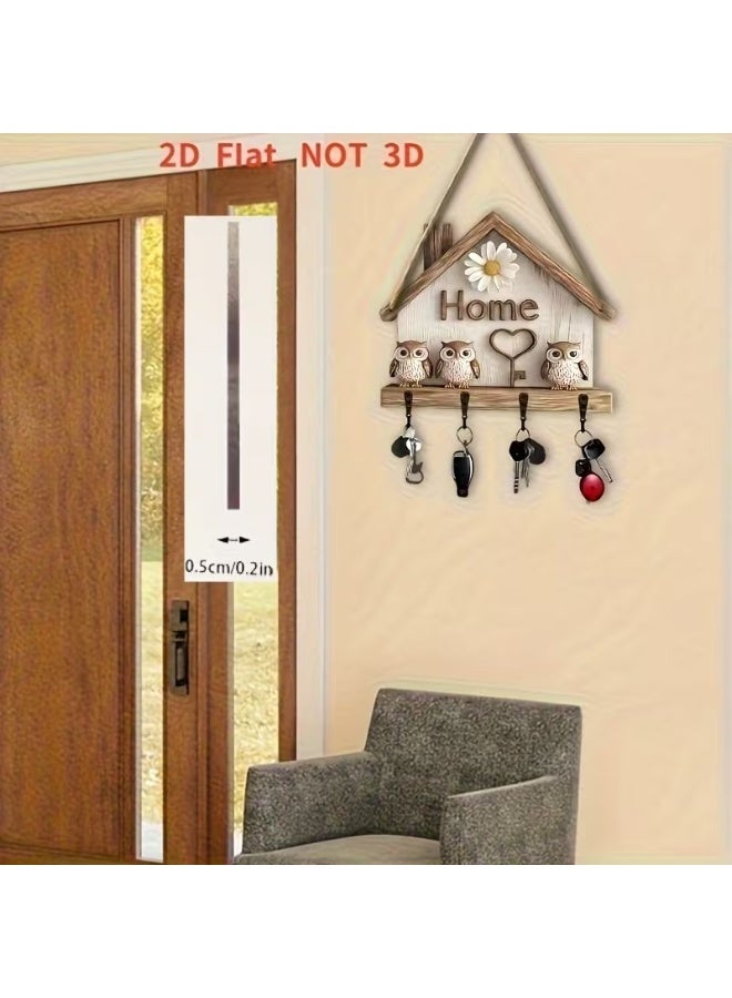 Goolsky حامل مفاتيح خشبي ملون بسيط على شكل منزل صغير "المنزل" 1 قطعة 2D، مع أربعة خطافات معدنية 30.0 سم × 24.99 سم، ديكور حائط، ديكور شرفة، ديكور غرفة، ديكور فيلا، ديكور منزلي موسمي - Image 4