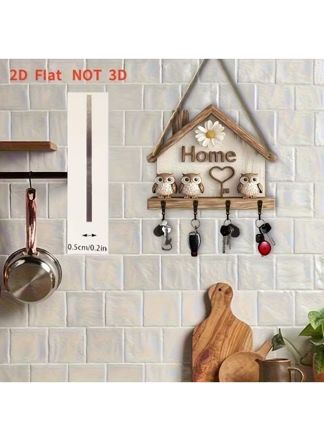 Goolsky حامل مفاتيح خشبي ملون بسيط على شكل منزل صغير "المنزل" 1 قطعة 2D، مع أربعة خطافات معدنية 30.0 سم × 24.99 سم، ديكور حائط، ديكور شرفة، ديكور غرفة، ديكور فيلا، ديكور منزلي موسمي - Image 2