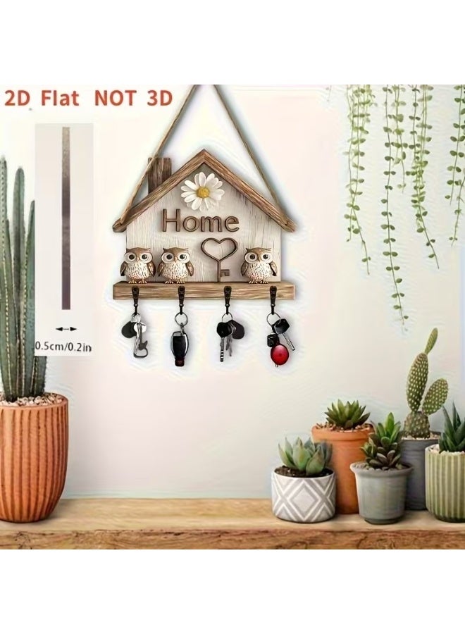 Goolsky حامل مفاتيح خشبي ملون بسيط على شكل منزل صغير "المنزل" 1 قطعة 2D، مع أربعة خطافات معدنية 30.0 سم × 24.99 سم، ديكور حائط، ديكور شرفة، ديكور غرفة، ديكور فيلا، ديكور منزلي موسمي - Image 1