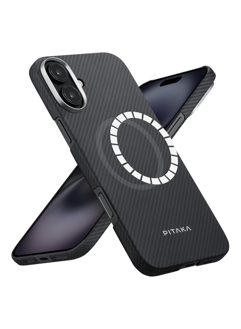 PITAKA pitaka for iPhone 16 Plus Case Compatible with MagSafe Thin & Light iPhone 16 Plus Case with a Caseless Feel 600D Aramid Fiber Woven Ultra Slim Case- Black/Grey (Twill)  - Image 1