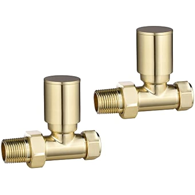 BRUSHED BRASS STRAIGHT RADIATOR VALVE PAIR - Image 3